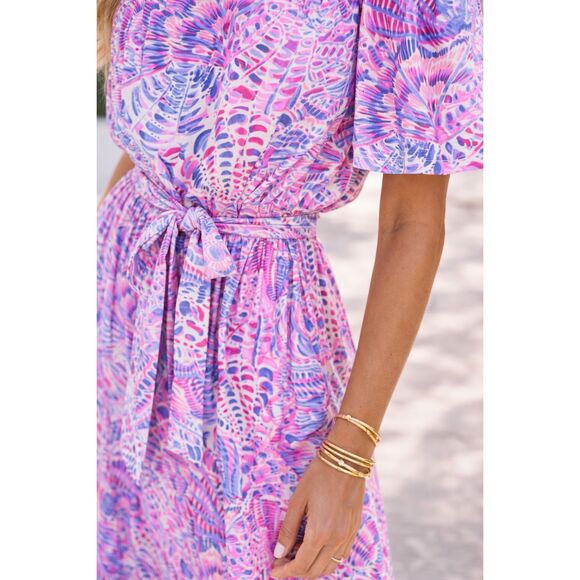 Lilly Pulitzer Moriah Off Shoulder Midi Dress S Preppy Coastal Resort Boho - Picture 5 of 16